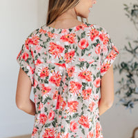 Lizzy Cap Sleeve Top in Coral and Beige Floral