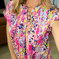 Lizzy Cap Sleeve Top in Pink Abstract Floral