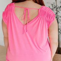 Ruched Cap Sleeve Top in Neon Pink