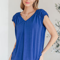 Ruched Cap Sleeve Top in Royal Blue