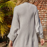 Waffle-Knit Long Sleeve Cardigan with Pocket