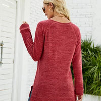 Heathered Slit Round Neck T-Shirt