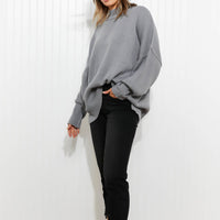Zenana Comfort Awaits Full Size Slouchy Side Slit Sweater