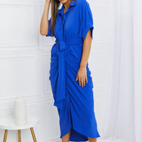 White Birch Full Size Ruched Tie-Waist Shirt Dress