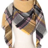 Plaid Raw Hem Polyester Scarf