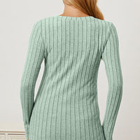 Basic Bae Full Size Ribbed V-Neck Long Sleeve T-Shirt