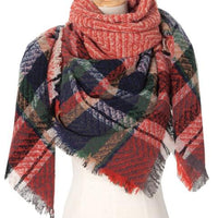 Plaid Raw Hem Polyester Scarf