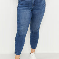 Judy Blue Stevie Full Size Mid-Rise Braided Detail Relaxed Jeans