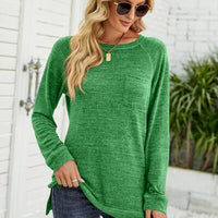 Heathered Slit Round Neck T-Shirt