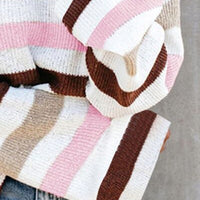 Striped Slit Round Neck Dropped Shoulder Sweater