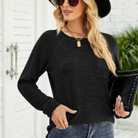 Heathered Slit Round Neck T-Shirt