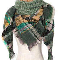 Plaid Raw Hem Polyester Scarf