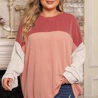 Plus Size Color Block Long Sleeve Top