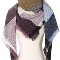 Plaid Raw Hem Polyester Scarf