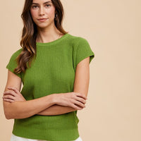 Annie Wear Round Neck Short Sleeve Sweater