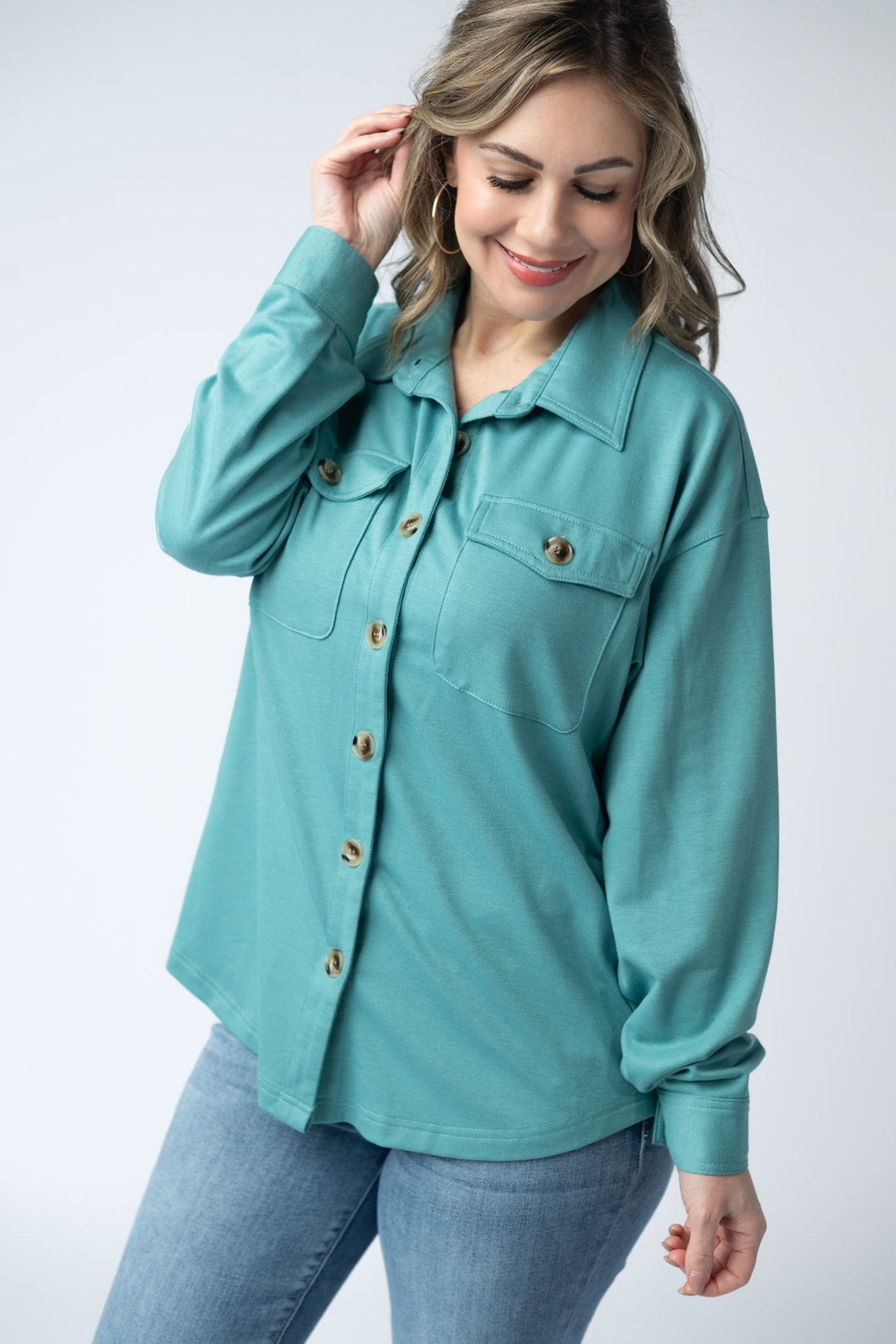 IN STOCK Brenna Button Down Top - Teal