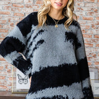 First Love Full Size Abstract Pattern Contrast Feather Yarn Sweater