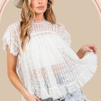 SAGE + FIG Round Neck Short Sleeve Lace Blouse