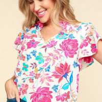 Haptics Notch Neck Sequin Floral Blouse