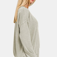 Zenana Washed Round Neck Dropped Shoulder Sweatshirt