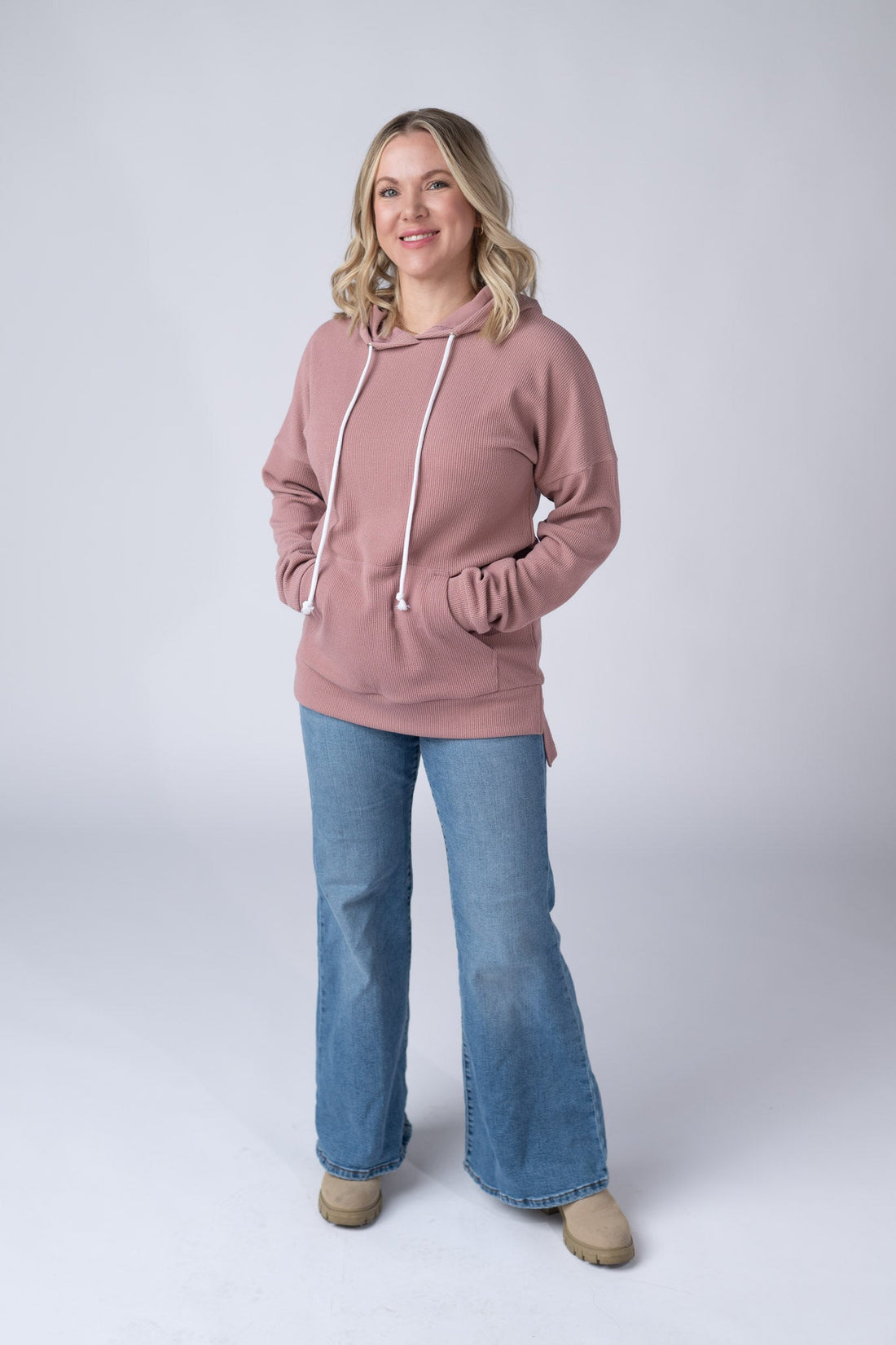 IN STOCK Kacey Ribbed Hoodie - Rose