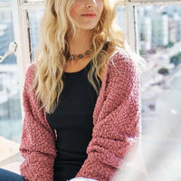 ADORA Popcorn Knit Open Front Long Sleeve Cardigan