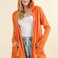 And The Why Full Size Thermal Hooded Open Front Cardigan with Pockets