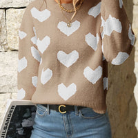 Heart Pattern Dropped Shoulder Sweater