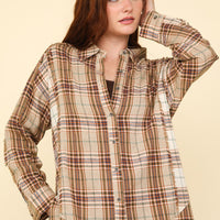 VERY J Contrast Plaid Raw Detail Shirt