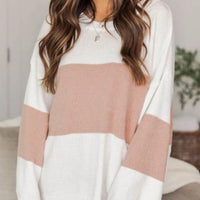 Color Block Round Neck Long Sleeve Sweater