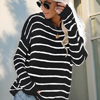 Striped Round Neck Drop Shoulder Sweater