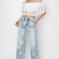 RISEN Full Size Raw Hem Star Wide Leg Jeans