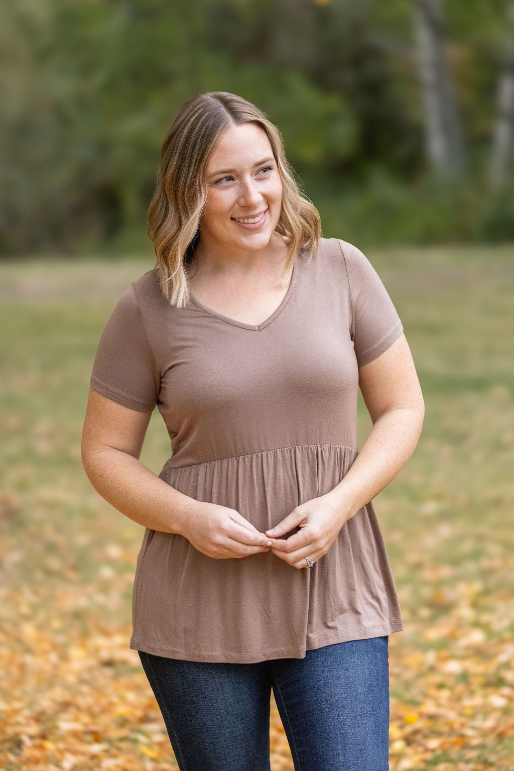 IN STOCK Sarah Ruffle Short Sleeve - Mocha | Women&