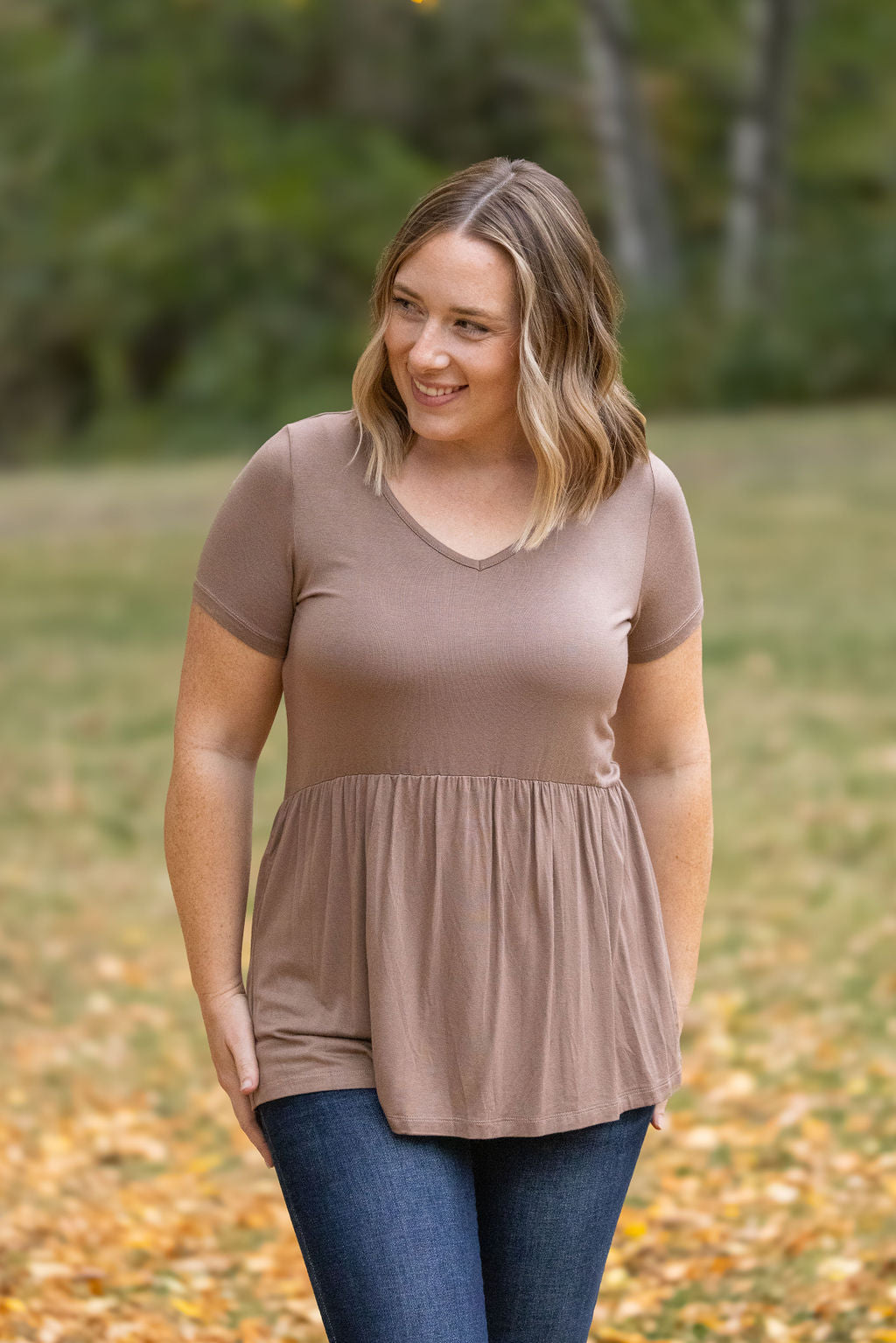 IN STOCK Sarah Ruffle Short Sleeve - Mocha | Women&