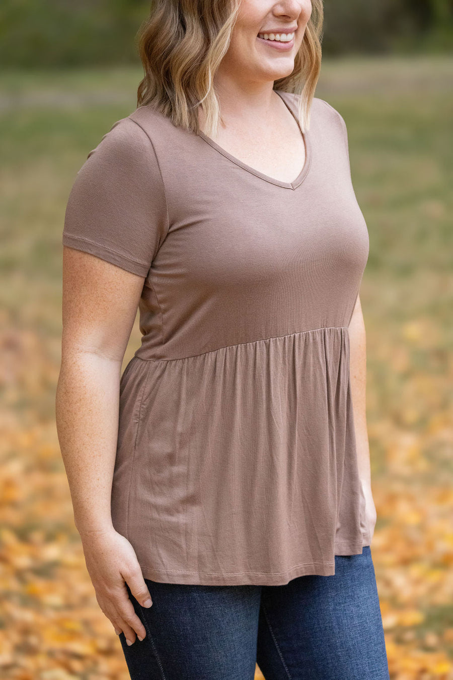 IN STOCK Sarah Ruffle Short Sleeve - Mocha | Women's Top FINAL SALE