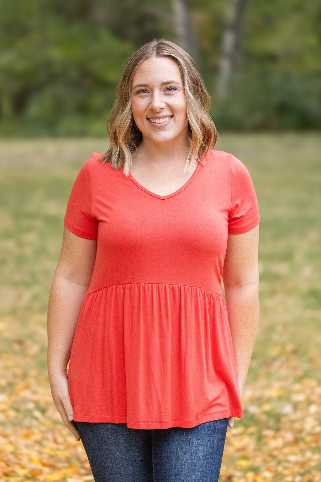 IN STOCK Sarah Ruffle Short Sleeve - Deep Coral | Women&