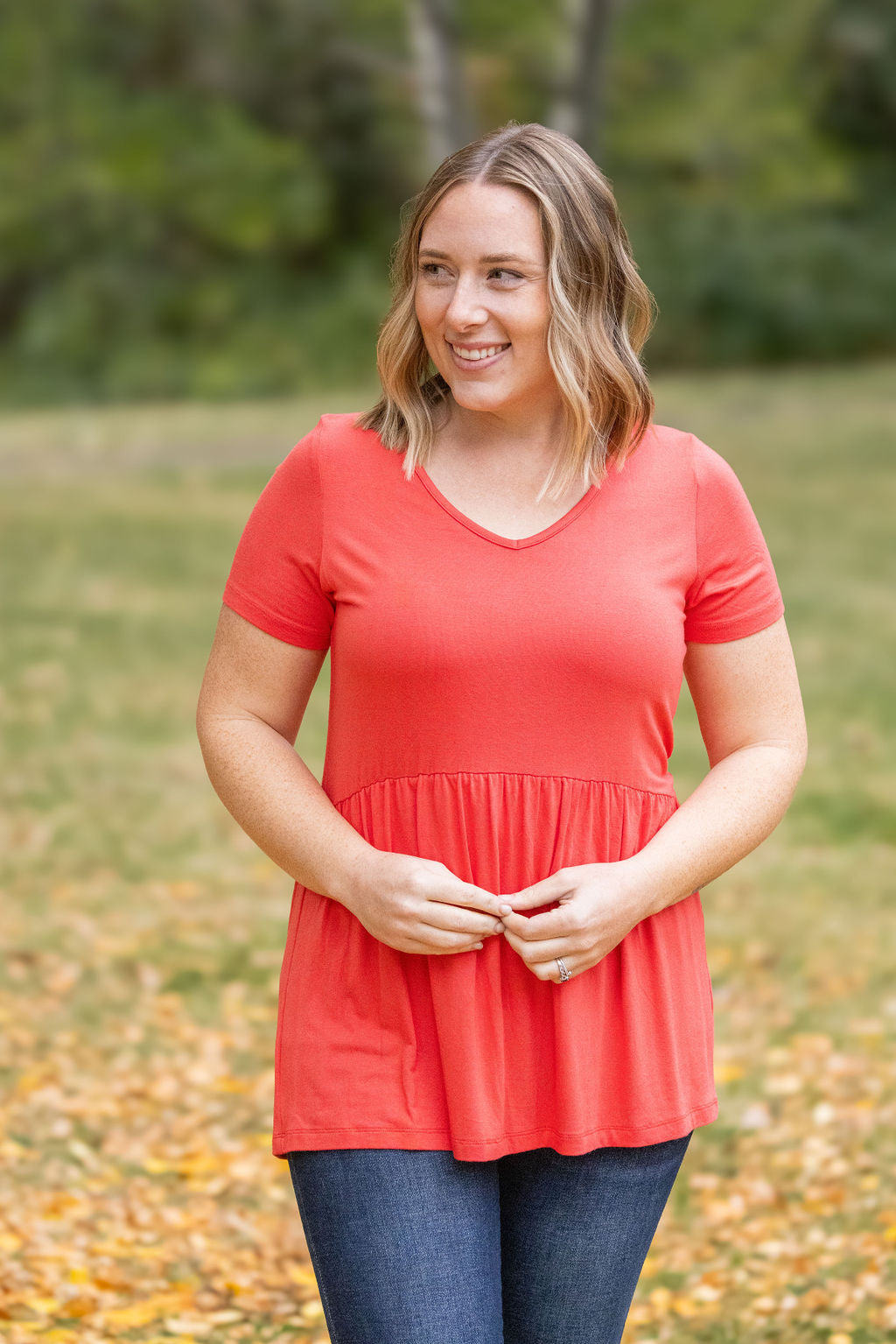 IN STOCK Sarah Ruffle Short Sleeve - Deep Coral | Women&