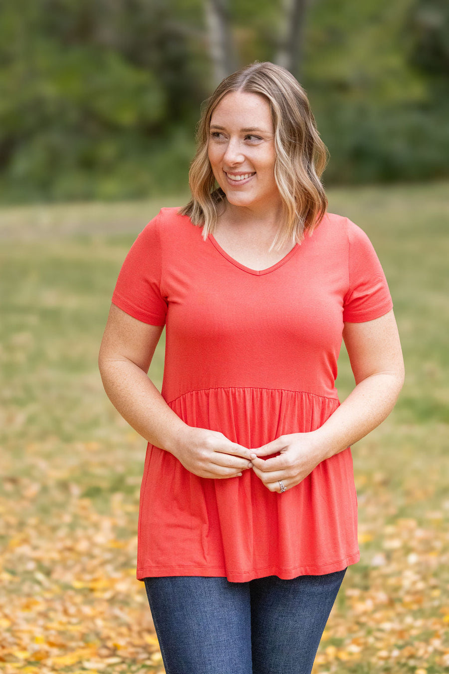 IN STOCK Sarah Ruffle Short Sleeve - Deep Coral | Women's Top