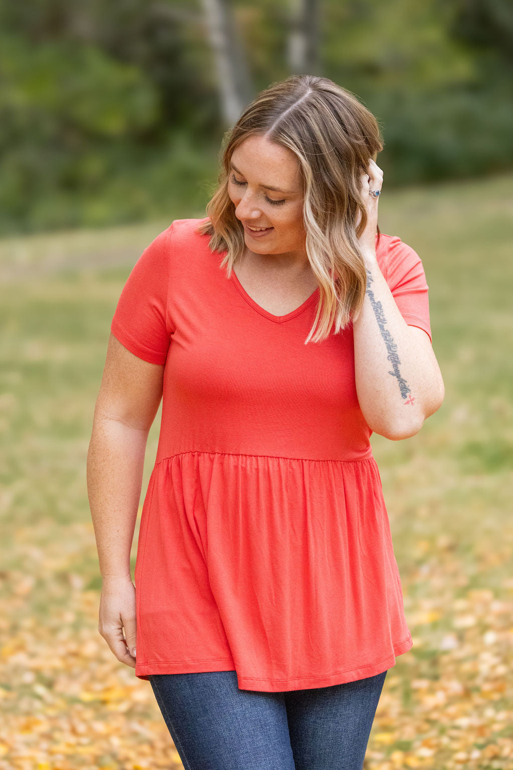 IN STOCK Sarah Ruffle Short Sleeve - Deep Coral | Women&