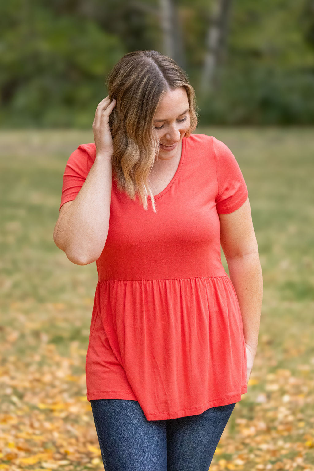 IN STOCK Sarah Ruffle Short Sleeve - Deep Coral | Women&