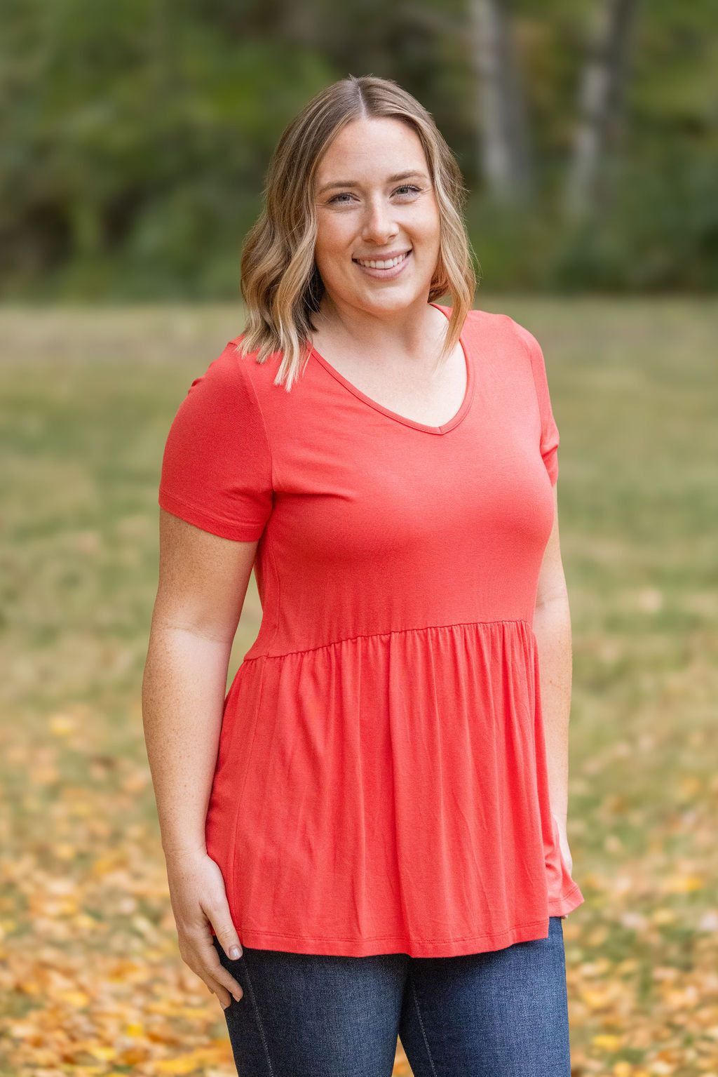 IN STOCK Sarah Ruffle Short Sleeve - Deep Coral | Women&