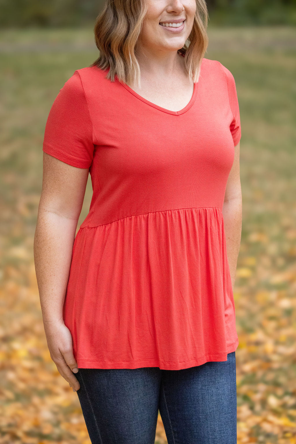 IN STOCK Sarah Ruffle Short Sleeve - Deep Coral | Women&