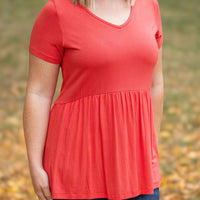 IN STOCK Sarah Ruffle Short Sleeve - Deep Coral | Women's Top