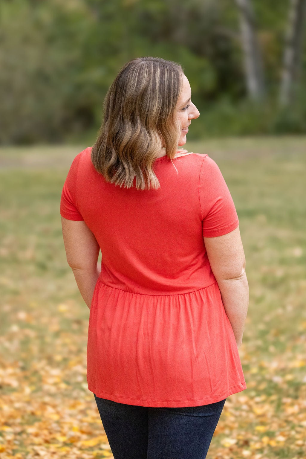 IN STOCK Sarah Ruffle Short Sleeve - Deep Coral | Women&