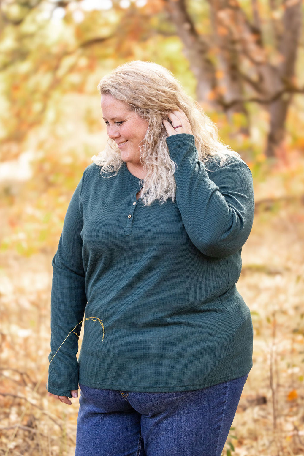 IN STOCK Harper Long Sleeve Henley - Evergreen | Women&