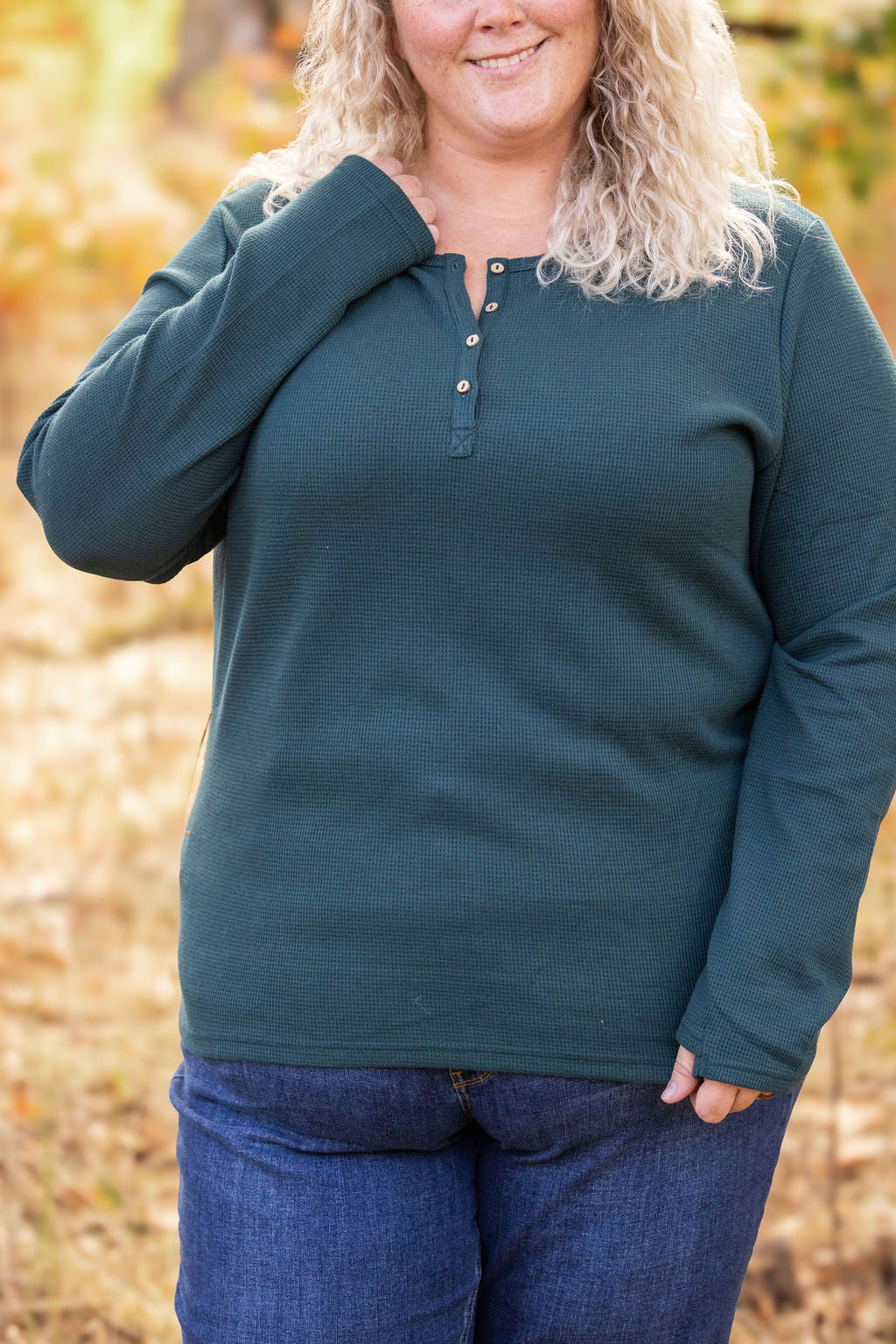 IN STOCK Harper Long Sleeve Henley - Evergreen | Women&