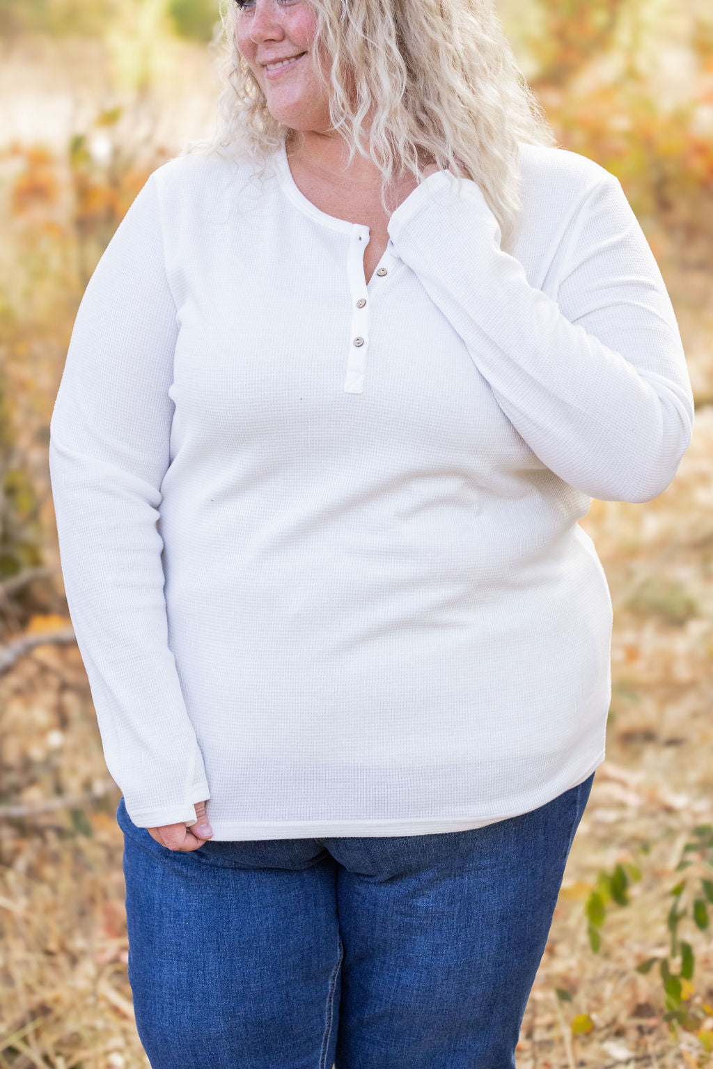 IN STOCK Harper Long Sleeve Henley - White | Women&