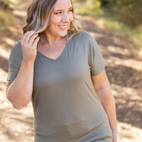 IN STOCK Chloe Cozy Tee - Olive | Women's V-Neck Top FINAL SALE