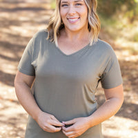 IN STOCK Chloe Cozy Tee - Olive | Women's V-Neck Top FINAL SALE