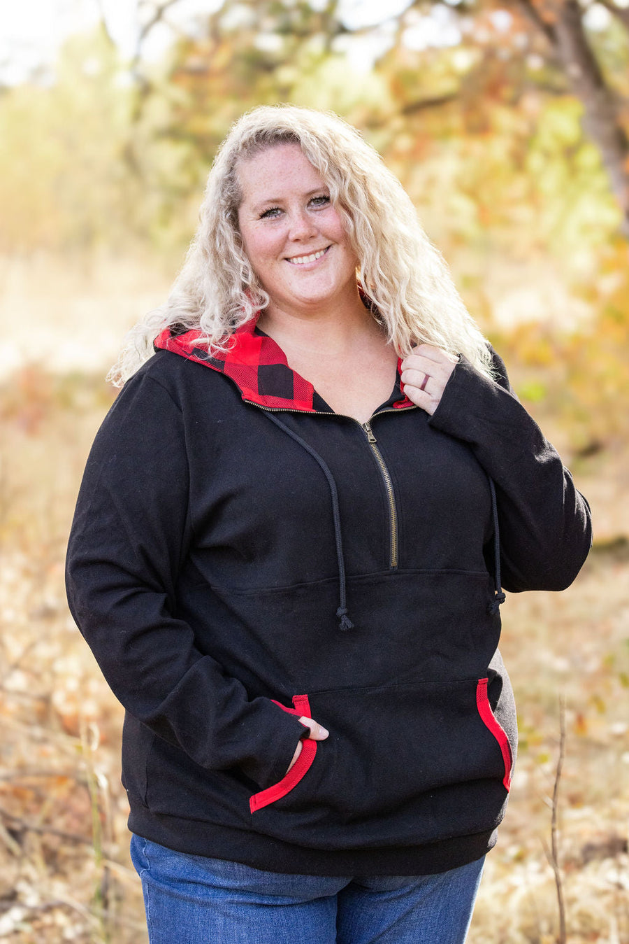 IN STOCK Avery Accent HalfZip Hoodie - Buffalo Plaid